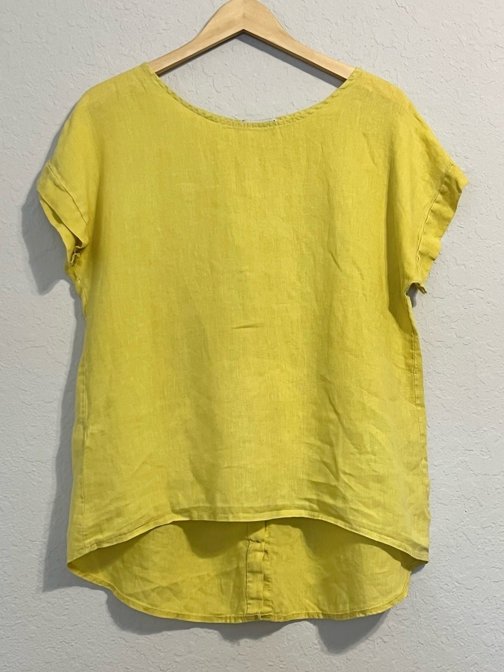 Made in Italy 100% Linen Lemon Yellow Lagenlook Tunic Top Button Back Oversized